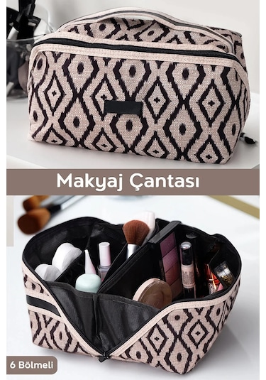 2'li Çok Amaçlı Çanta Ayakkabı Kıyafet Ve Makyaj Çantası Bej