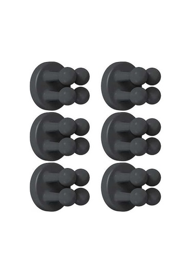 Pazly 6'lı Silikon Diş Fırçası Tutucu, Duvara Monte Askı, Banyo Mutfak Aksesuarı, Siyah Siyah