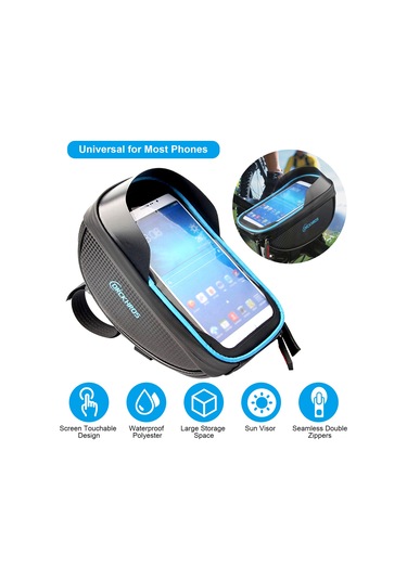 Youtek Bisiklet Gidon Çantası - Su Geçirmez, Güneşlikli, Polyester, Siyah Ve Mavi Çok Renkli