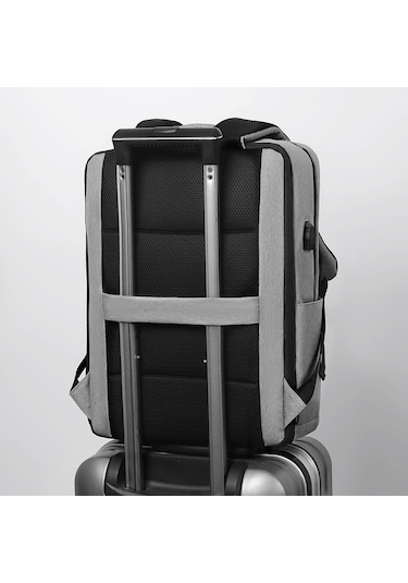 Sones Usb Şarj Portlu 17" Laptop Sırt Çantası, Su Geçirmez Sırt Çantası Gri