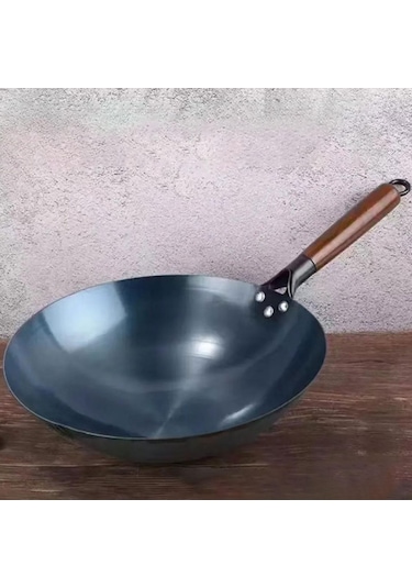 Dökme Demir Wok, Kızartma Tavası, Yuvarlak Tabanlı Kaplamasız, Yapışmaz 38cm