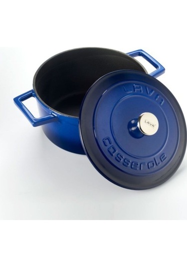 Lava Döküm Yuvarlak Tencere Çap 20 cm - Folk  Mavi