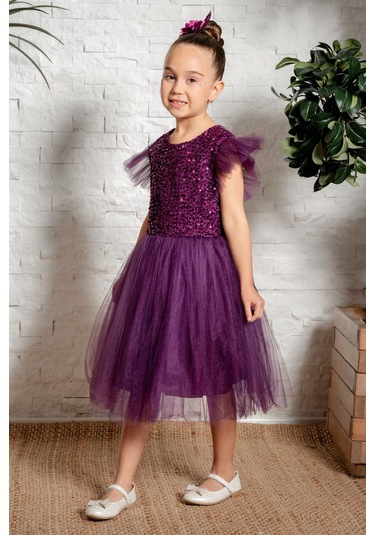 Tüllü Kız Çocuk Kpl Elbise Mnk0526 MÜRDÜM