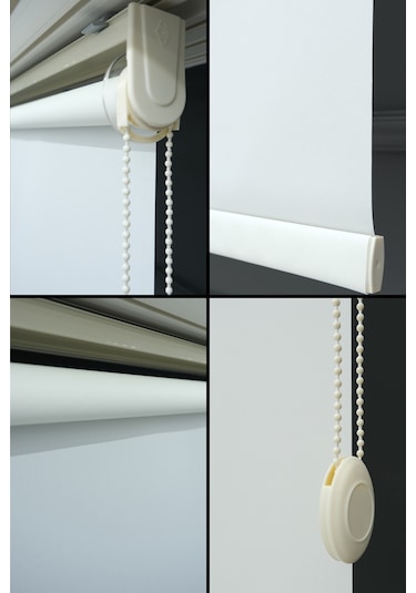 Düz Stor Perde - Kalın Mat Stor Güneşlik Kumaş Keten - Alüminyum Kasa Ve Boru - Eteği Dilimsiz/düz Krem