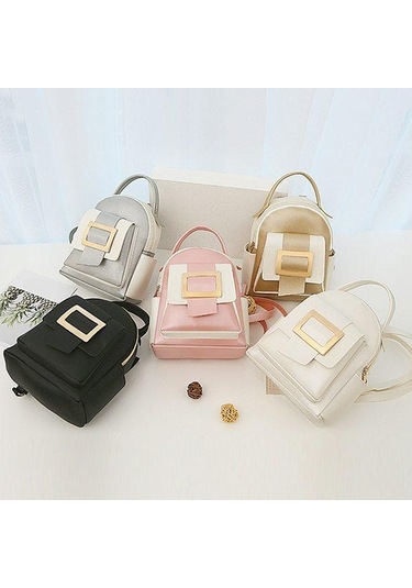 Bayan Sırt Çantası Moda Renk Bloğu Mobil Madeni Para Kesesi Mini Sırt Çantası Black Siyah