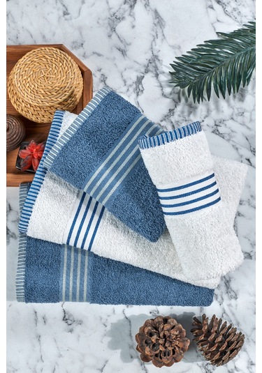 Rebeka Oscar  Banyo Havlu Seti  Yumuşak Havlu Seti  1200 Gram Krem - Mavi