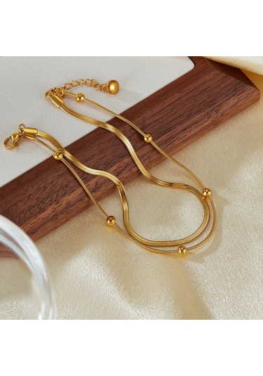 Sones Opk Gz198 Basit Paslanmaz Çelik Çift Katmanlı Boncuk Bileklikler Altın