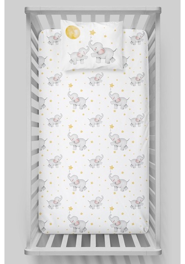 Organik Bebek Boy Lastikli Çarşaf Seti 70x130 - Hayalperest Fil