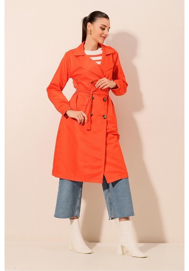 Bigdart 5853 Kruvaze Yaka Trençkot - Turuncu 001