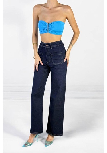 Lacarino 7865 Wıde Leg Crop Kadınjean Pantolon Rınse