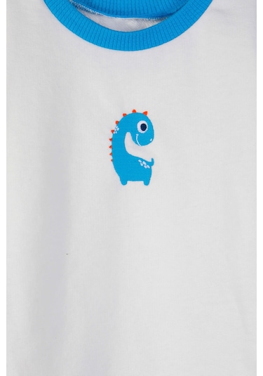Luess Erkek Çocuk Dino Nakışlı %100 Pamuklu Sweatshirt 1-2 Yaş 5-6 Yaş -Beyaz