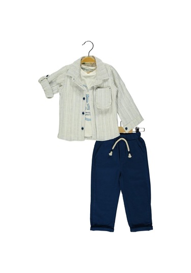 3' Lü Erkek Çocuk Lacivert Keten Gömlekli Takım-1185 Lacivert