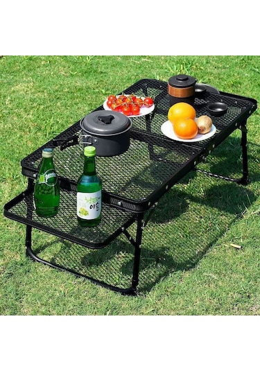 Taşınabilir Katlanır Kamp Masası Hafif, Dayanıklı, File Yüzeyli Outdoor Piknik Masası Siyah