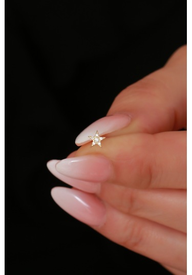 14 Ayar Altın Taşlı Yıldız Tragus Piercing Sarı
