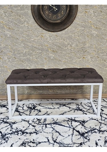 Beyaz Boyalı Diktörtgen 100 Cm X 40 Cm Oturak Puf - Bench - Makya Çok Renkli