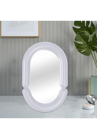Homyl Düzensiz Makyaj Aynası Masa Üstü Aynası, Çok Yönlü Oval Şekil Beyaz