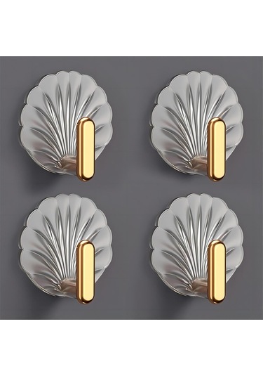 Geeksen Zarif Altın Kabuk Desenli 4'lü Otomatik Yapışkan Duvar Kanca Seti - Ev Ve Ofis İçin Ağır Yük Taşıyan Organize Aracı Altın