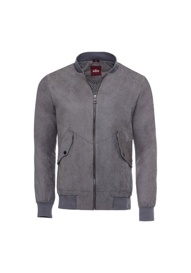 Gri Cepli Süet Bomber Mont - Wessi Siyah