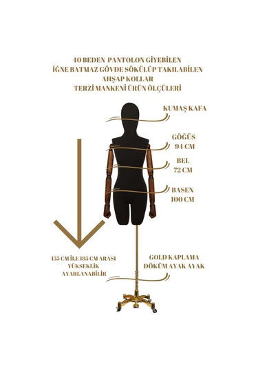 Gold Ayak Pantolon Giyebilen 40beden Ahşap Kollu Terzi Mankeni 7