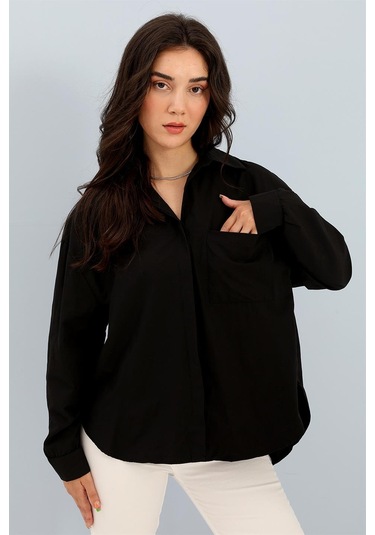 Gömlek Cepli Arkası Zincir Detaylı - Siyah-siyah Siyah