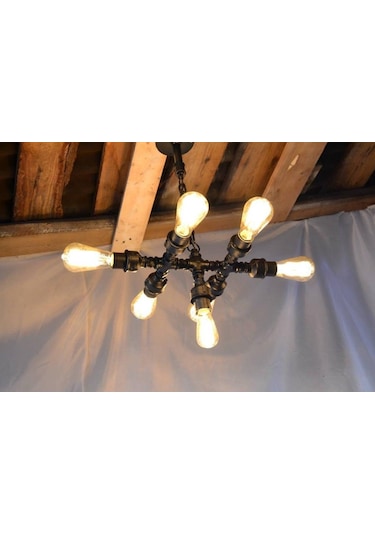 Demir Boru Tavan Lambası, Endüstriyel Malzeme Rustik Tavan Avize Siyah