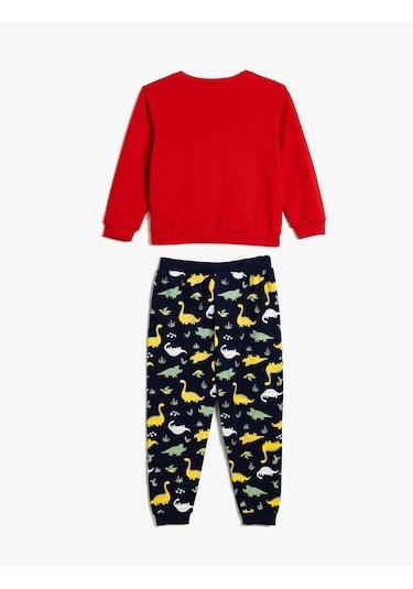 Koton Pamuklu Pijama Takımı Dinozor Baskılı Kırmızı 5wmb10024tk Kırmızı