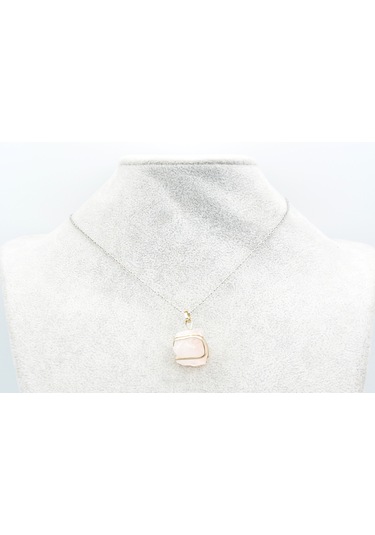 Murty99 Hakiki Doğal Pembe Kuvars Taşı Kolye Ucu Pembe