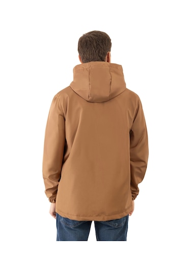 Erkek Taba İçi Astarlı Kanguru Cepli Su Ve Rüzgar Geçirmez Kapüşonlu Cepli Yağmurluk Taba