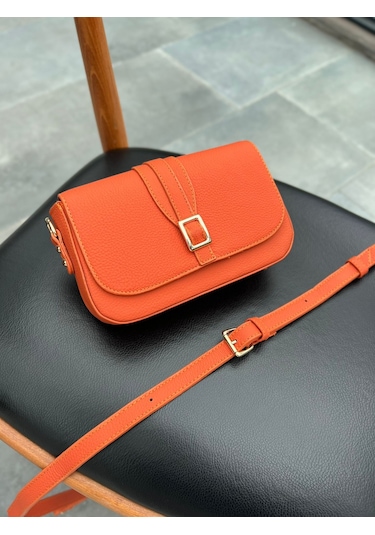 Mft Leather Hakiki Deri Kadın Çanta Viola 1524 Flother Mat Turuncu