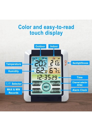 Topshop1 Beyaz Kablosuz Hava Durumu Istasyonu Renkli Ekranli Ic Dis Mekan Sicaklik Olcer Sensorlu