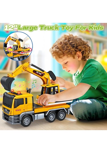 1:12 Sürtmeli Sesli Işıklı 360 Derece Dönebilen Taşıyıcı Oyuncak Ekskavatör