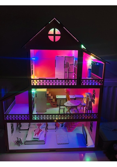 İsimli Ahşap Oyun Evi 60Cm + Kumbara - Pembe Beyaz