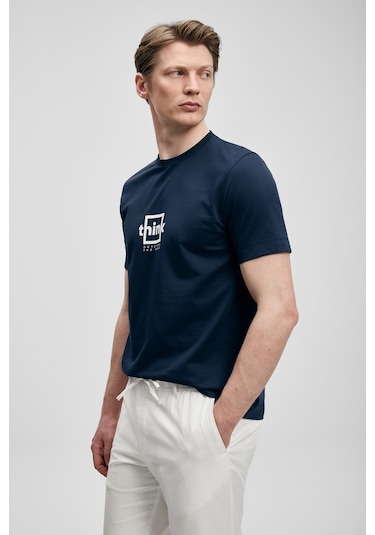 Lufian Thınk Modern Grafik T- Shirt Lacivert Lacivert 111020310100200 Lacivert