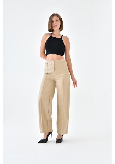 Ftz Women Kadın Deri Pantolon Beige 30634-beige Bej