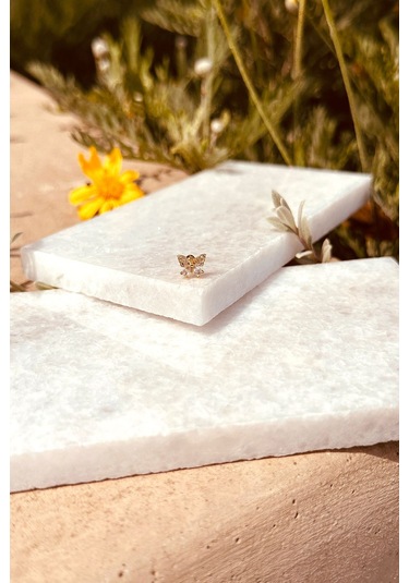 Kurdele Fiyonk Tasarım Zirkon Taşlı Şık Altın Renk Çelik Piercing Tragus Helix Stainless Steel