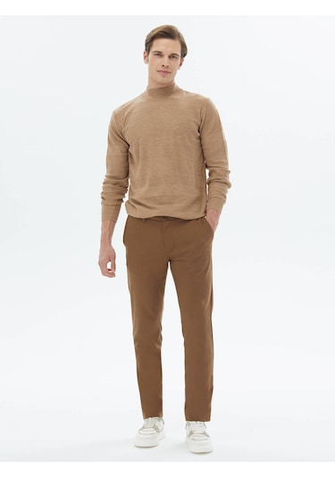 Kip Kahverengi Dokuma Slim Fit Casual Pantolon Kahverengi