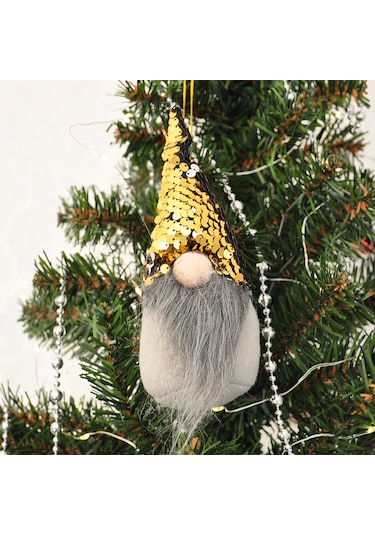 Yılbaşı Ağaç Dekor Süsü Gold Pullu Peluş Noel Baba Cüce 18 Cm