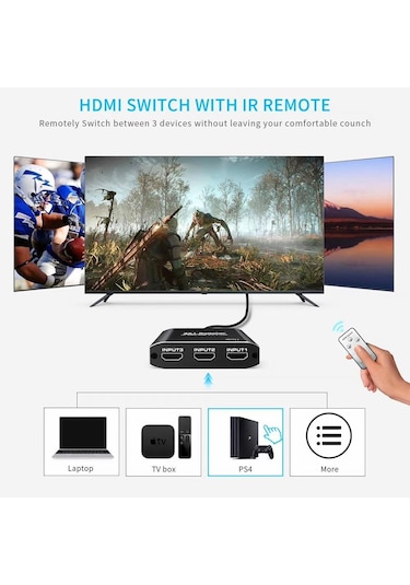 Gplus 4K321M 3 Port Hdmı 2.0 4K 60Hz Hdr 10 Hdcp 2.2 Metal Switch