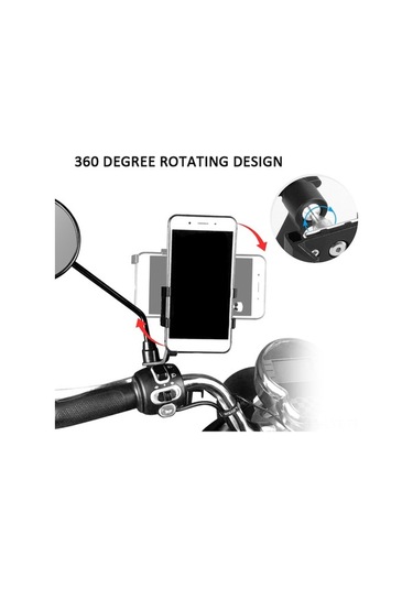 Fortunelane Motorsiklet Geri Görüş Aynası Telefon Tutucu, Serbest Dönebilen Beş Tırnaklı Model, Siyah Renk - Şarj Özelliği Yok