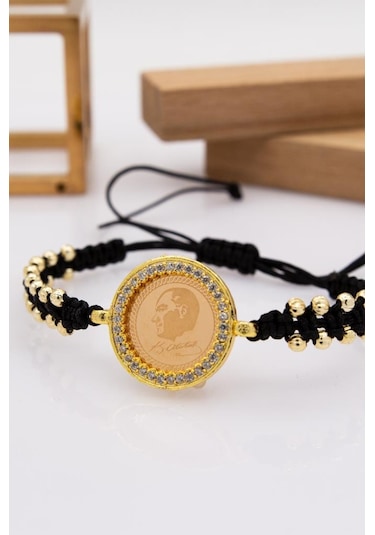 22 Ayar Altın Gram Altınlı Sİyah İpli Dorika Bileklik LKSGRM139