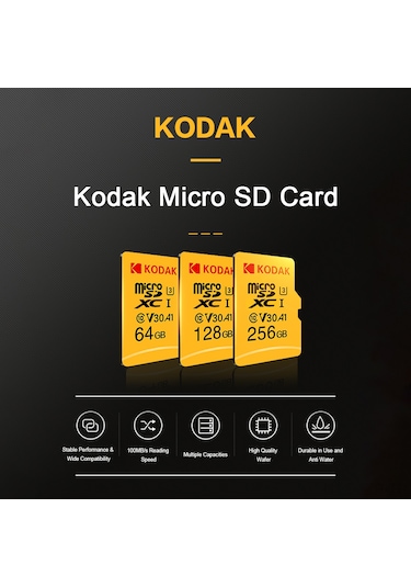 Geeroyoo Kodak 128gb Microsd Hafıza Kartı U3 V30 A1 100mb/s 4k Hd Video Kaydı, Akıllı Cihazlar İçin Dayanıklı