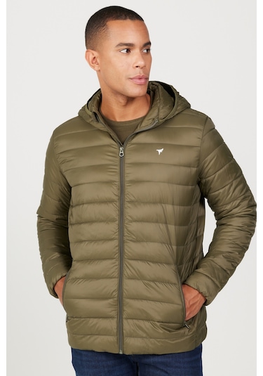 Erkek Hakı Standart Fit Normal Kesim Kapüşonlu Mont Haki