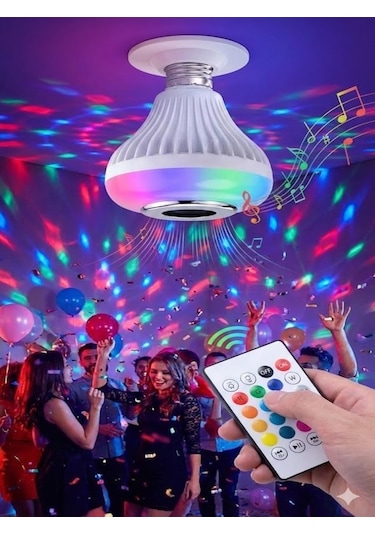 Bluetooth Rgb Led Hoparlörlü Akıllı Ampul - Renkli Müzikli Lamba Ve Kumanda