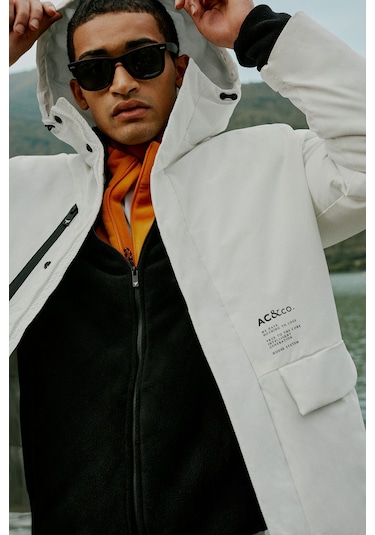 Ac&Co / Altınyıldız Classics Erkek Beyaz Kapüşonlu Dik Yaka Standart Fit Kaban Beyaz