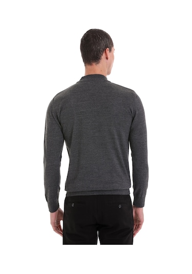 Hatemoğlu Gri Regular Fit Düz Yarım Balıkçı Yaka Yünlü Triko Kazak Gri