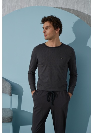 Erkek Uzun Kol Puanlı Antrasit Pijama Takımı C9t4n2o1 001