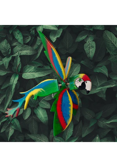 Yeşil Papağan Ahşap El Yapımı Hareketli Rüzgar Gülü