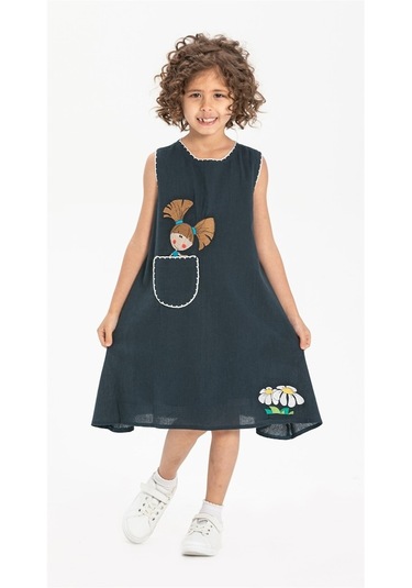Ece Şile Bezi Kız Çocuk Elbise Petrol Ptrl