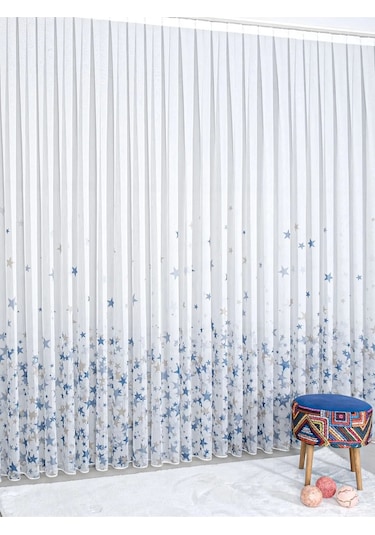 Caserta Home Star 4 Renkli Yıldızlı Çocuk Odası Tül Perde