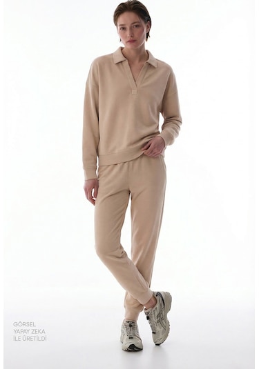 Penti Pastel Bej Polo Yaka Modal Sweatshirt